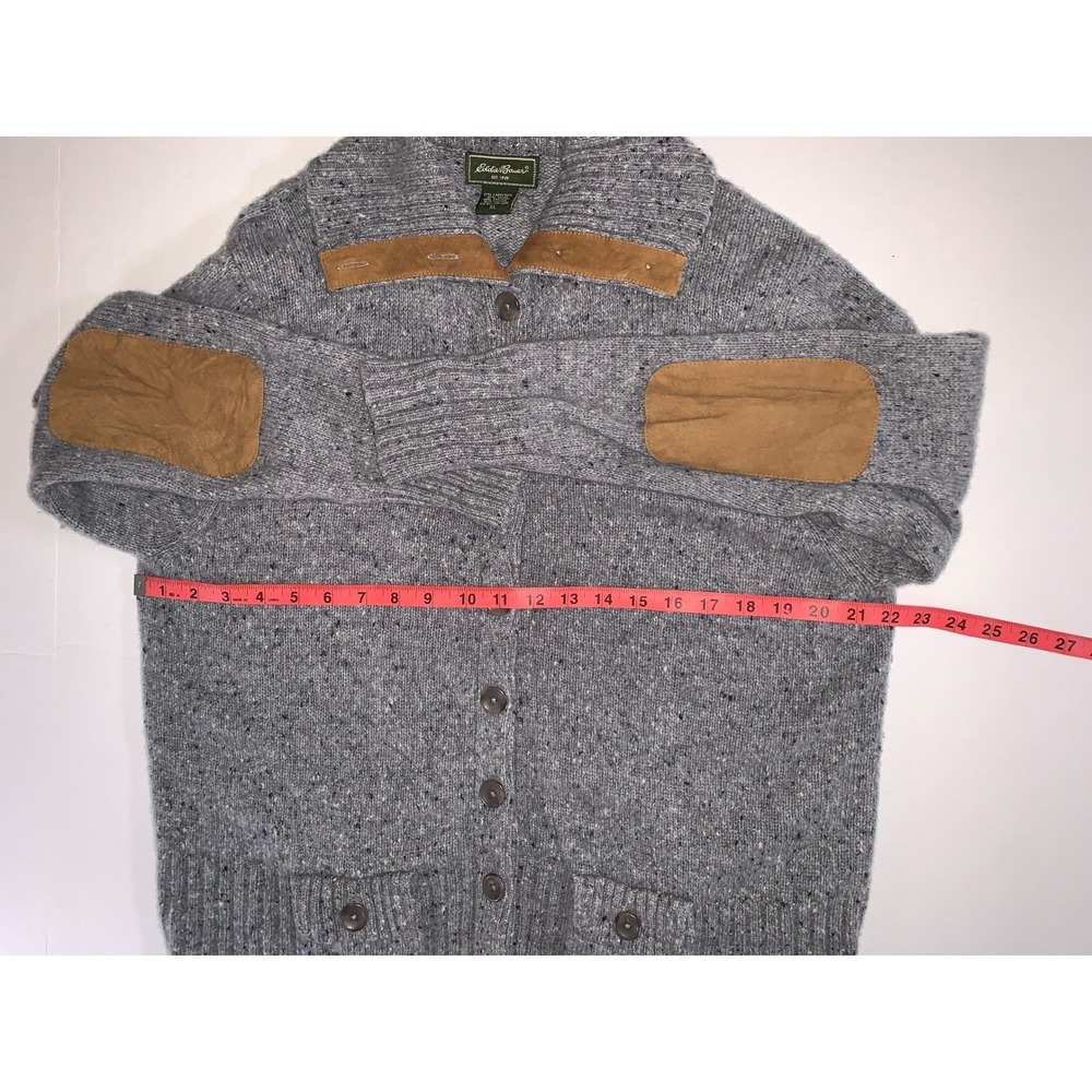 Eddie Bauer Mens XL Gray Lambswool Cashmere Donegal Cardigan Sweater Suede Trim - Picture 13 of 15